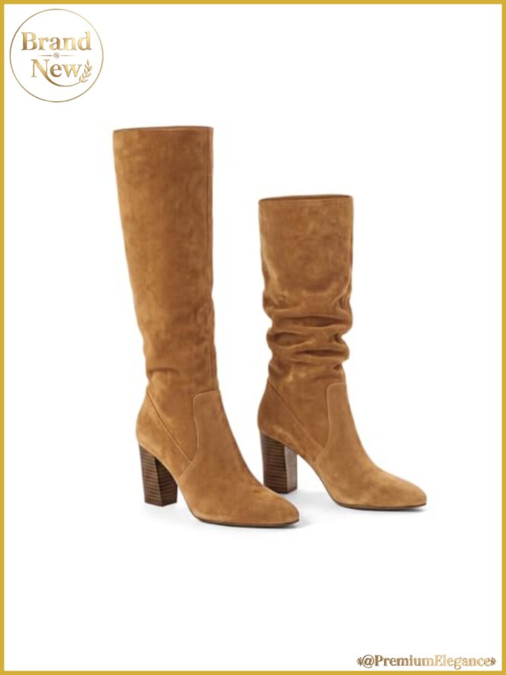 Knee High Boots Fold Over Pointed Toe 3.46in Block Heel Pull On Women